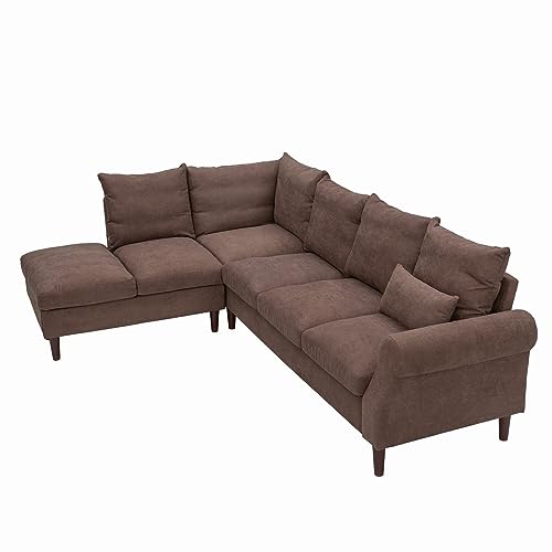 Panana Brown Linen 6-Seater Corner Sofa with USB