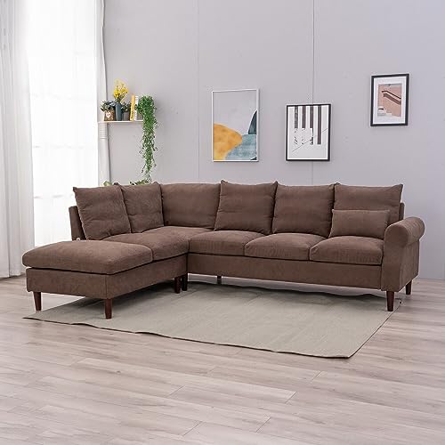 Panana Brown Linen 6-Seater Corner Sofa with USB