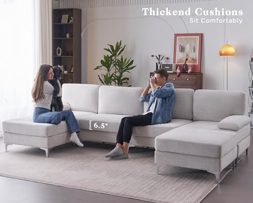 Cream Chenille Modular Sectional Sofa for Living Room