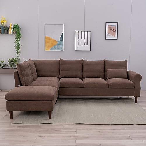 Panana Brown Linen 6-Seater Corner Sofa with USB