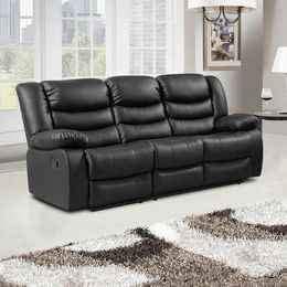 Roma Black 3-Seater Leather Recliner Sofa