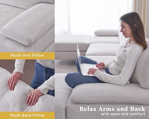 Cream Chenille Modular Sectional Sofa for Living Room