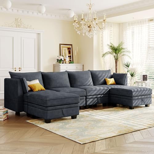 Oversized Modern U-Shape Sofa, Dark Grey Sectional