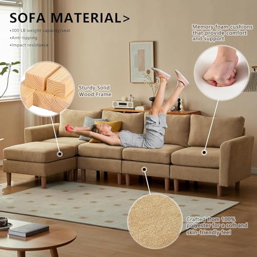 Modular U-Shaped Sofa with Ottomans, Yellow