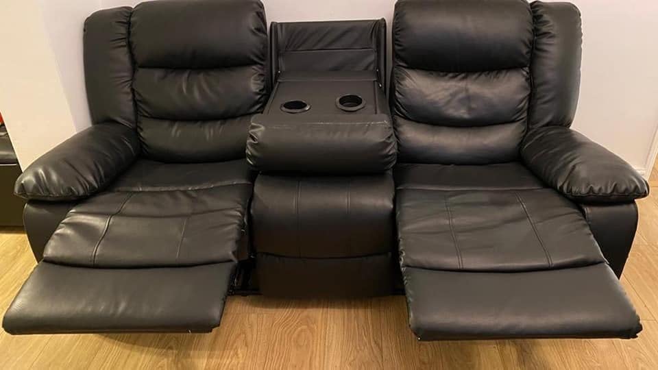 Roma Black 3-Seater Leather Recliner Sofa