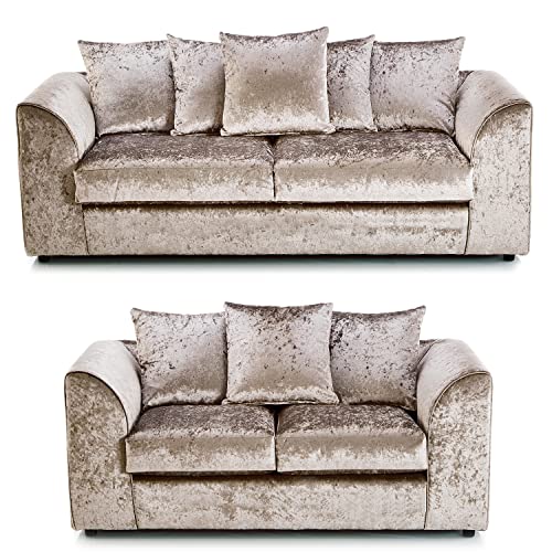 Mink Crushed Velvet 3 + 2 Seater Sofa Set