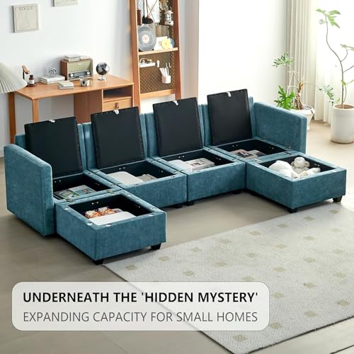 Modern U-Shaped Sectional Sofa with Storage Ottoman