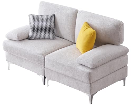 Cream Chenille Modular Sectional Sofa for Living Room