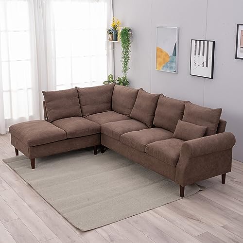 Panana Brown Linen 6-Seater Corner Sofa with USB