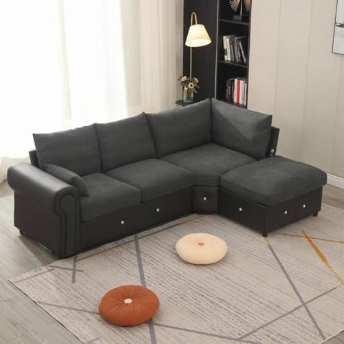 Modern L-Shaped Dark Gray Sectional Sofa with USB