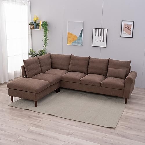 Panana Brown Linen 6-Seater Corner Sofa with USB