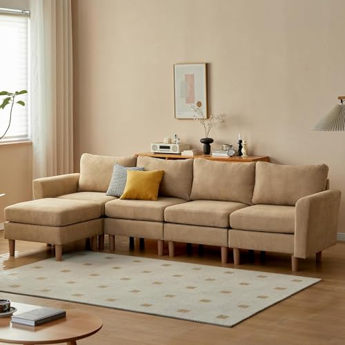 Modular U-Shaped Sofa with Ottomans, Yellow