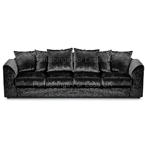 Large Black Crushed Velvet 4-Seater Sofa