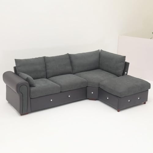 Modern L-Shaped Dark Gray Sectional Sofa with USB
