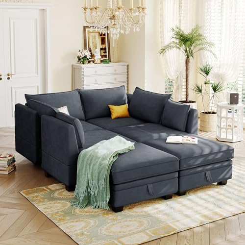 Oversized Modern U-Shape Sofa, Dark Grey Sectional