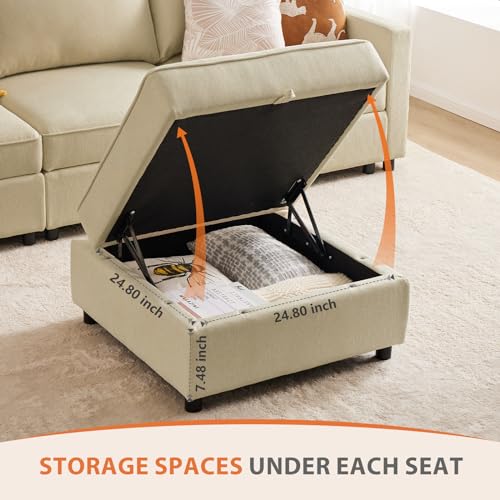 Beige U-Shaped Modular Sectional Sofa with Storage