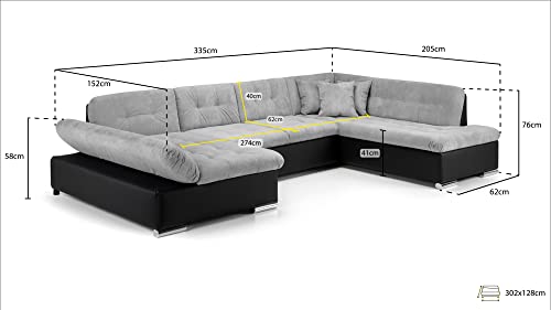 Honeypot Grey U-Shaped Sofa Bed with Storage