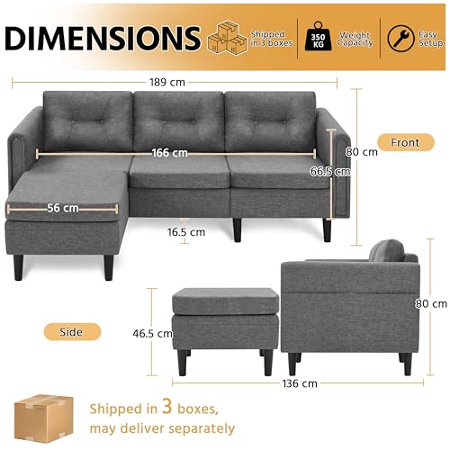 Light Gray L-Shaped Sectional Sofa with Ottoman