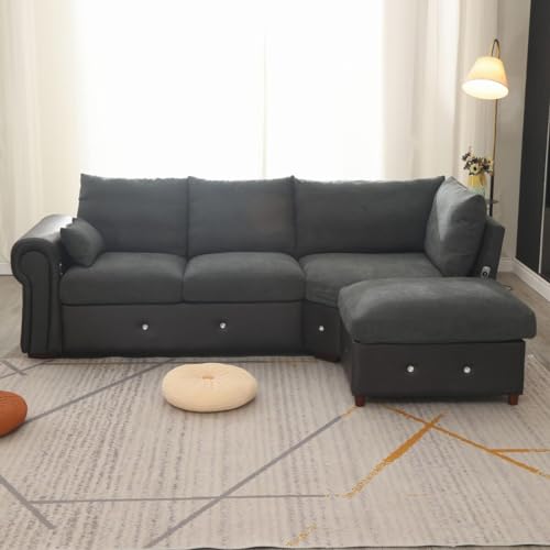 Modern L-Shaped Dark Gray Sectional Sofa with USB