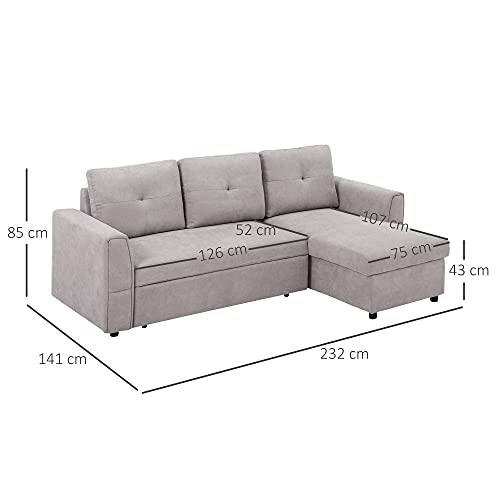 Versatile L-Shaped 3-Seater Sofa Bed - Grey
