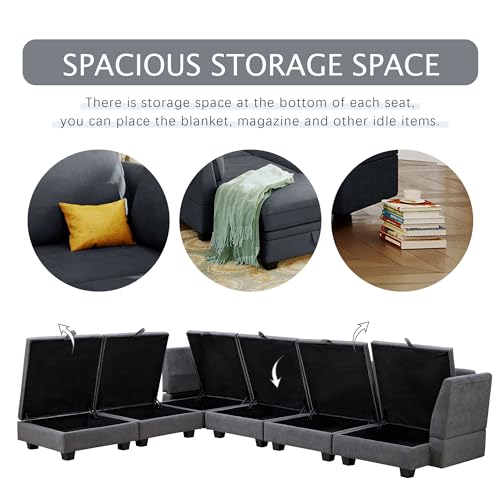 Oversized Modern U-Shape Sofa, Dark Grey Sectional