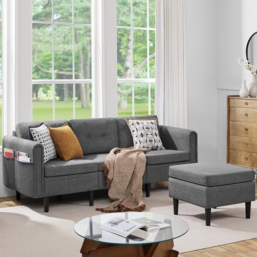 Light Gray L-Shaped Sectional Sofa with Ottoman