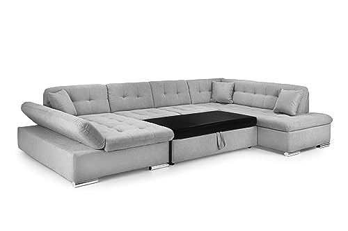 Honeypot Grey U-Shaped Sofa Bed with Storage