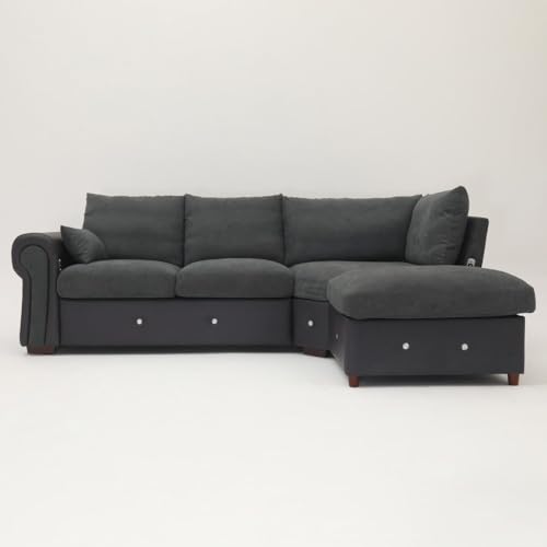 Modern L-Shaped Dark Gray Sectional Sofa with USB