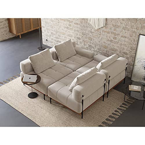 Beige Modular Sectional Sofa - Mid-Century Modern