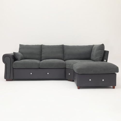 Modern L-Shaped Dark Gray Sectional Sofa with USB