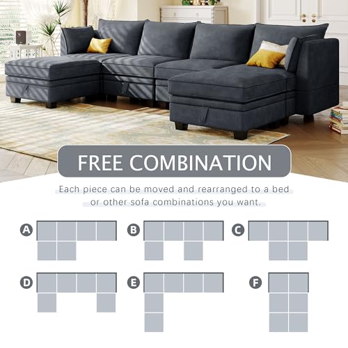 Oversized Modern U-Shape Sofa, Dark Grey Sectional