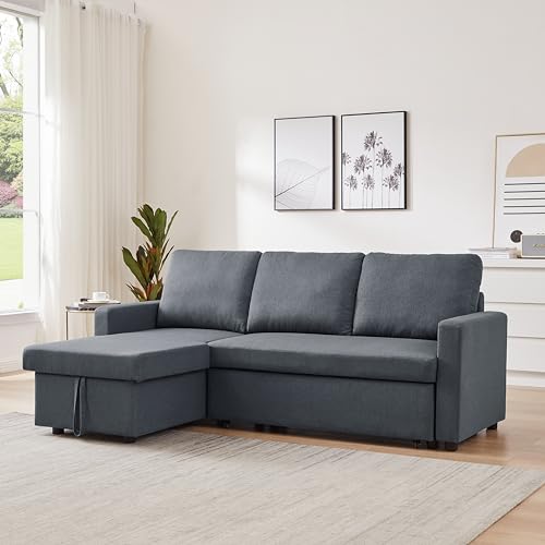 Dark Grey Scandinavian Corner Sofa Bed with Storage
