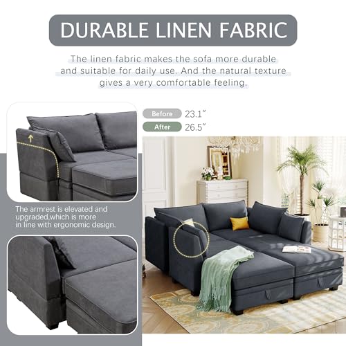Oversized Modern U-Shape Sofa, Dark Grey Sectional