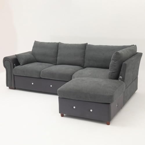 Modern L-Shaped Dark Gray Sectional Sofa with USB