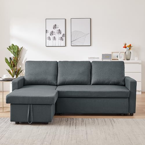 Dark Grey Scandinavian Corner Sofa Bed with Storage