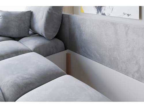 Velvet U-Shaped Corner Sofa with Storage - Light Grey