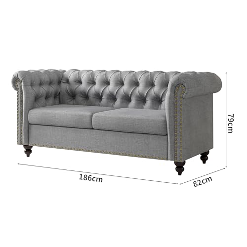 Victoria Grey Chesterfield 2-Seater Sofa, Couch
