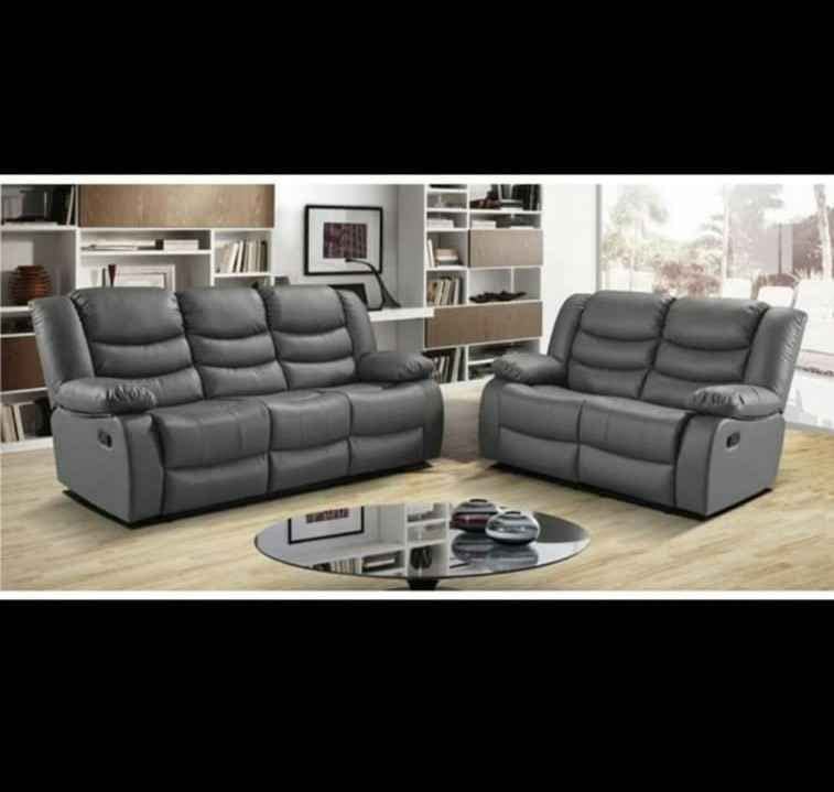 Roma Leather Recliner Sofa with Cupholders - Grey