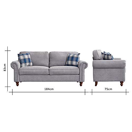 Retro 3 Seater Fabric Sofa with Cushions