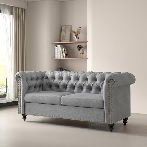 Victoria Grey Chesterfield 2-Seater Sofa, Couch