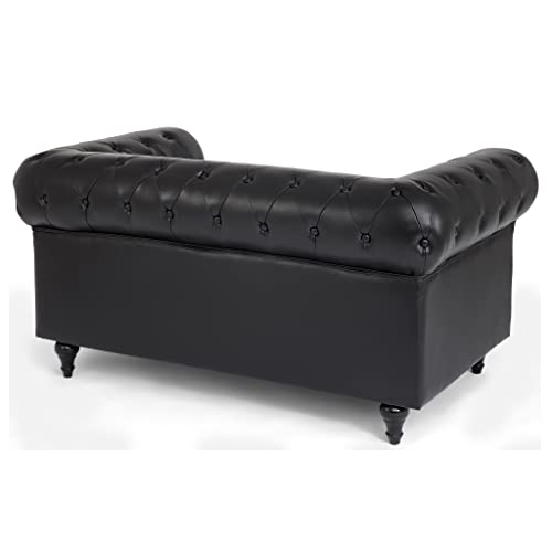 Bravich Black Leather Chesterfield 2-Seater Sofa