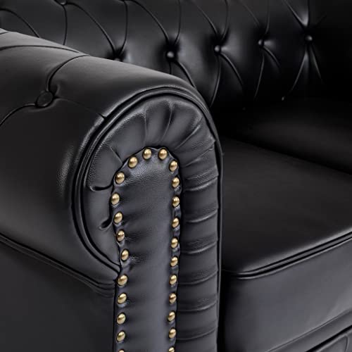 Bravich Black Leather Chesterfield 2-Seater Sofa