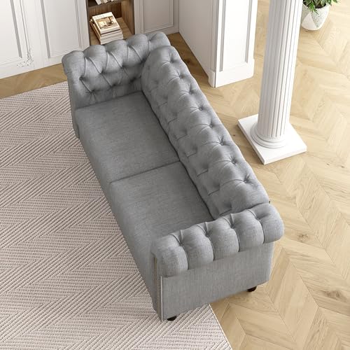 Victoria Grey Chesterfield 2-Seater Sofa, Couch