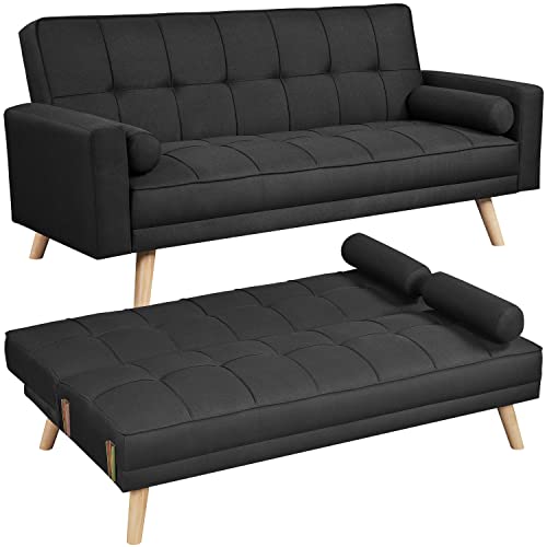 Yaheetech Modern Black 3-Seater Sofa Bed