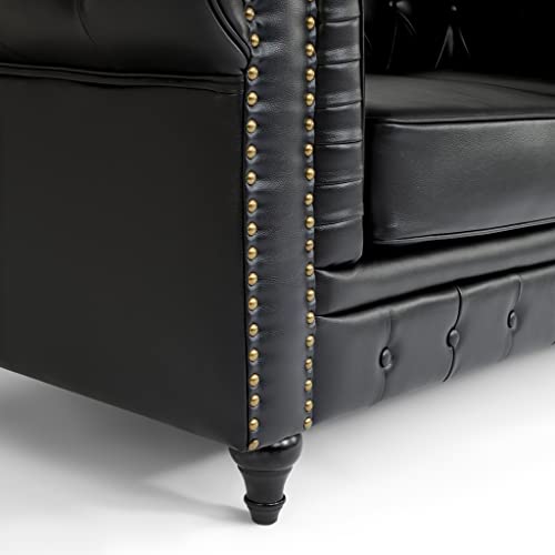 Bravich Black Leather Chesterfield 2-Seater Sofa