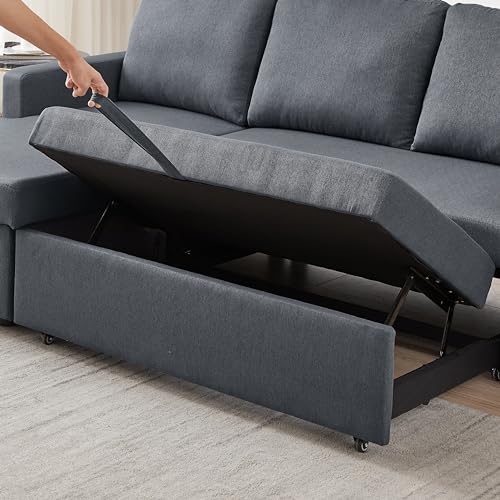 Dark Grey Scandinavian Corner Sofa Bed with Storage