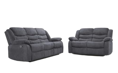 Madrid Grey Fabric Recliner Sofa with Cupholders