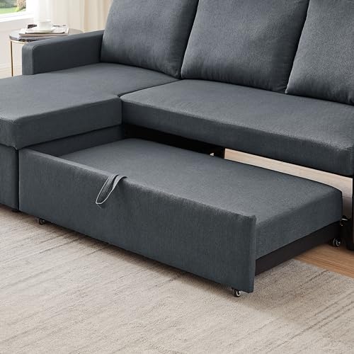 Dark Grey Scandinavian Corner Sofa Bed with Storage