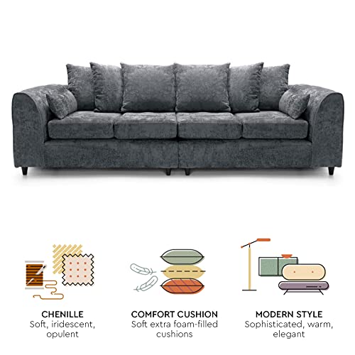 Harriet Dark Grey Crushed Chenille 4-Seater Sofa