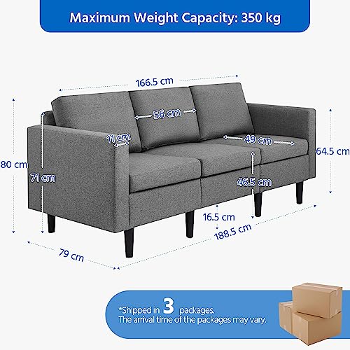 Light Grey Modern 3-Seater Sofa Couch